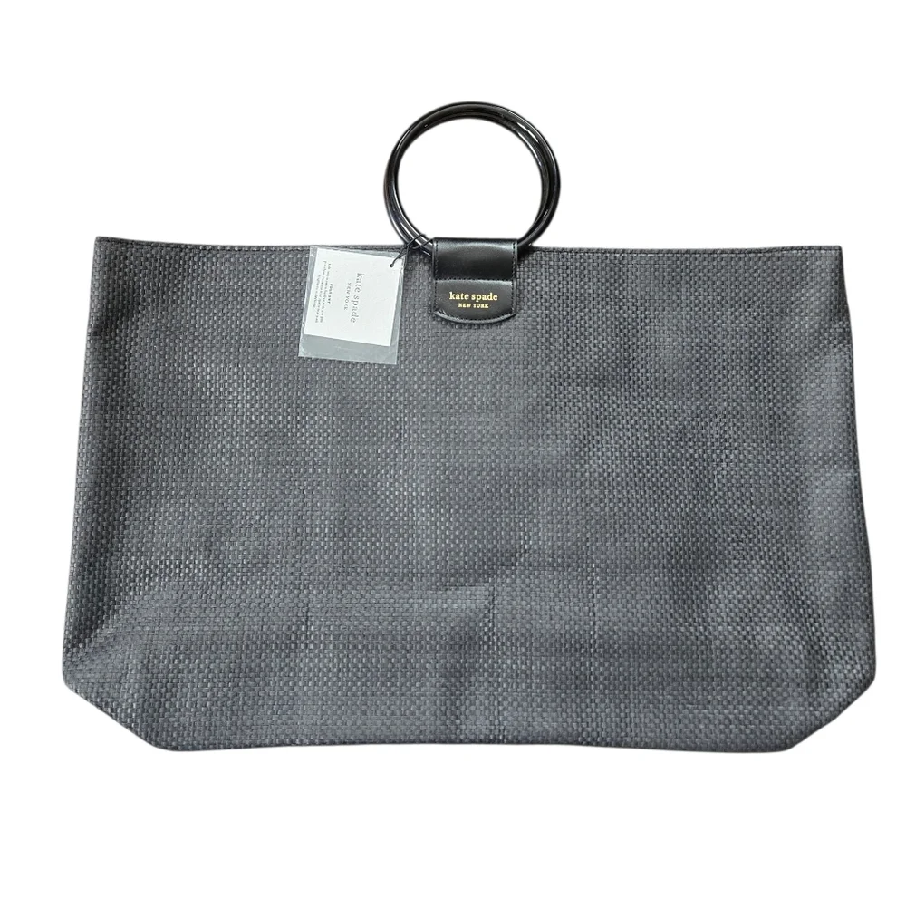 Kate Spade Black Woven Tote With Bangle Ring Handles - Picture 2 of 4